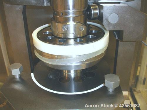 Used Korsch Rotary Tablet Press, Model XL 100 PRO. 10 Station removable turret, keyed upper punch guides, b tooled, 60 Kn compression pressure with 10 Kn precompression, 16 mm max diameter, up to 18 ...