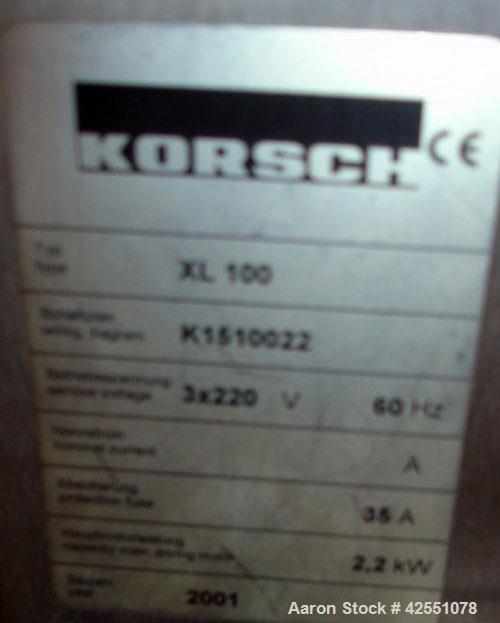 Used Korsch Rotary Tablet Press, Model XL100. 10 Station removable turret, B tooled, keyed upper punch guides, 60KN compression pressure with 15 kn pre compression, force feeder and gravity feed desi...