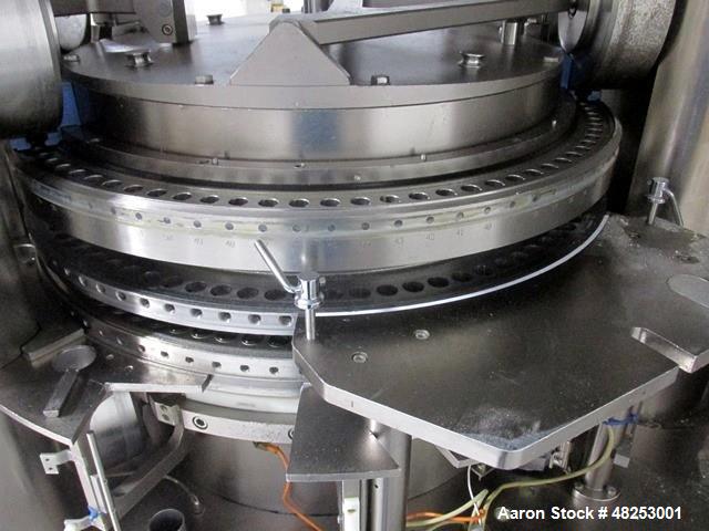 Used Korsch Rotary Tablet Press, Model XL800. 100 Kn Main compression with 100 kN pre-compression, 87 stations, "BB" tooled, dual sided, 13 mm maximum tablet diameter, 18 mm maximum depth of fill wit...