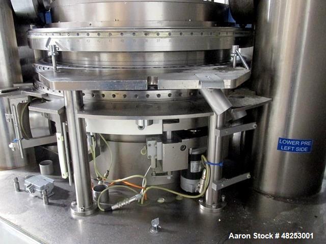 Used Korsch Rotary Tablet Press, Model XL800. 100 Kn Main compression with 100 kN pre-compression, 87 stations, "BB" tooled, dual sided, 13 mm maximum tablet diameter, 18 mm maximum depth of fill wit...