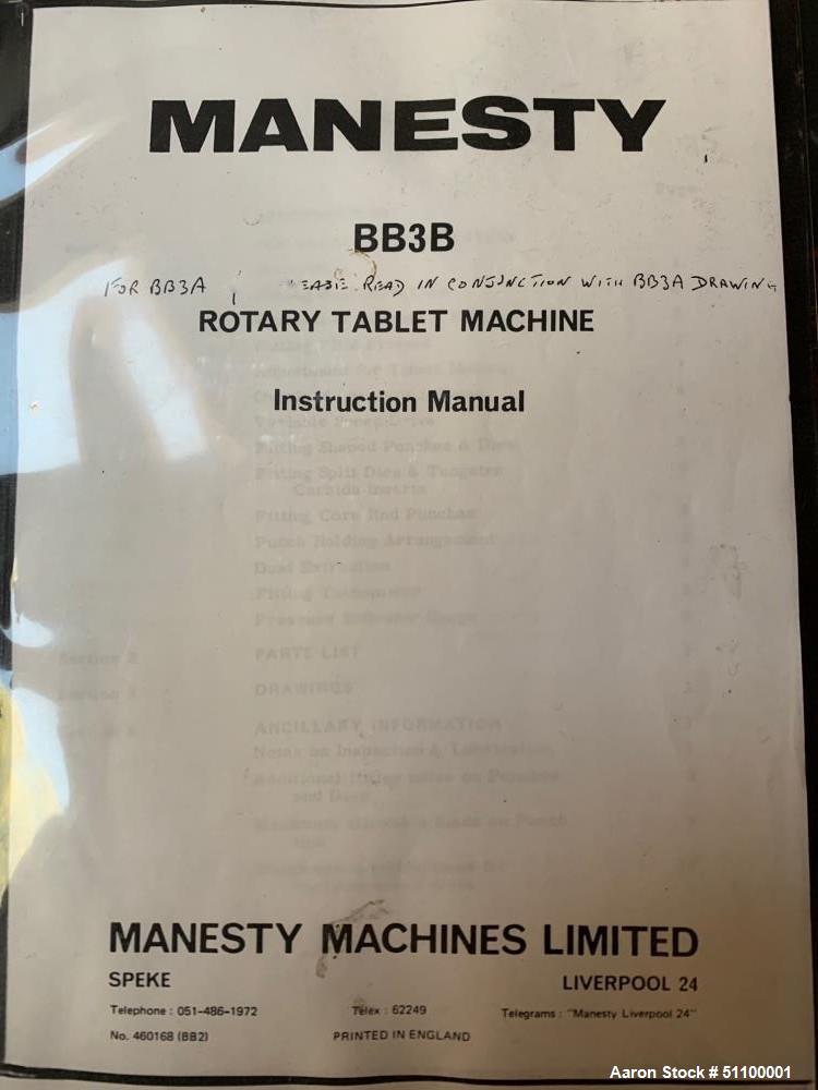 Used- Manesty Rotary Tablet Press, Model BB3B