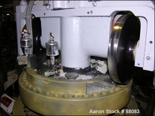 USED: Manesty rotary tablet press, model BB3B. 45 station, 6.5 ton compression pressure, 7/16 max tablet diameter, 11/16" max depth of fill, double sided, rated up to 3826 tablets per minute, keyed u...