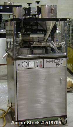 USED: Manesty BB4-45 station high speed rotary tablet press. This is adouble sided tablet press which was originally manufactured in thelate 1980's. The machine comes with an AC frequency controller ...