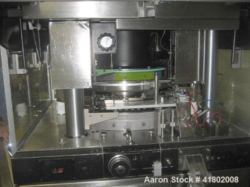 Used Manesty Rotary Tablet Press, Model Rotapress Mark IV, 55 station. 6-1/2 ton compression force with pre-compression 1 ton. Tablet output range per hour 156,000 to 439,800. Double sided. 0.62’’ (1...