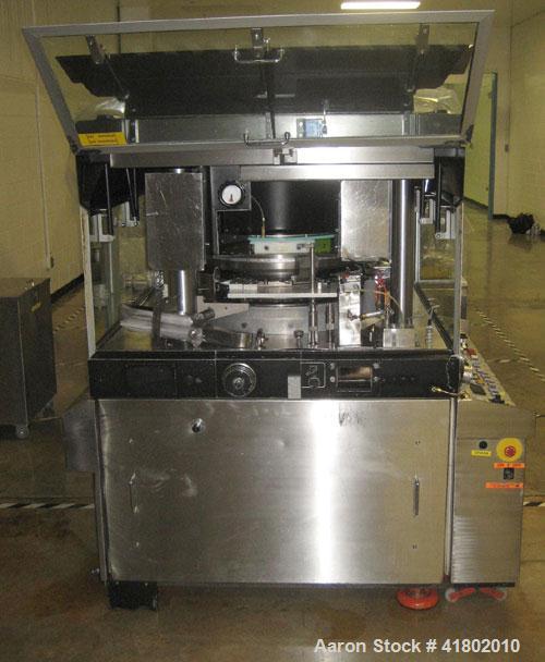 Used Manesty Rotary Tablet Press, Model Rotapress Mark IV, 55 station. 6-1/2 ton compression force with pre-compression 1 ton. Tablet output range per hour 156,000 to 439,800. Double sided. 0.62’’ (1...