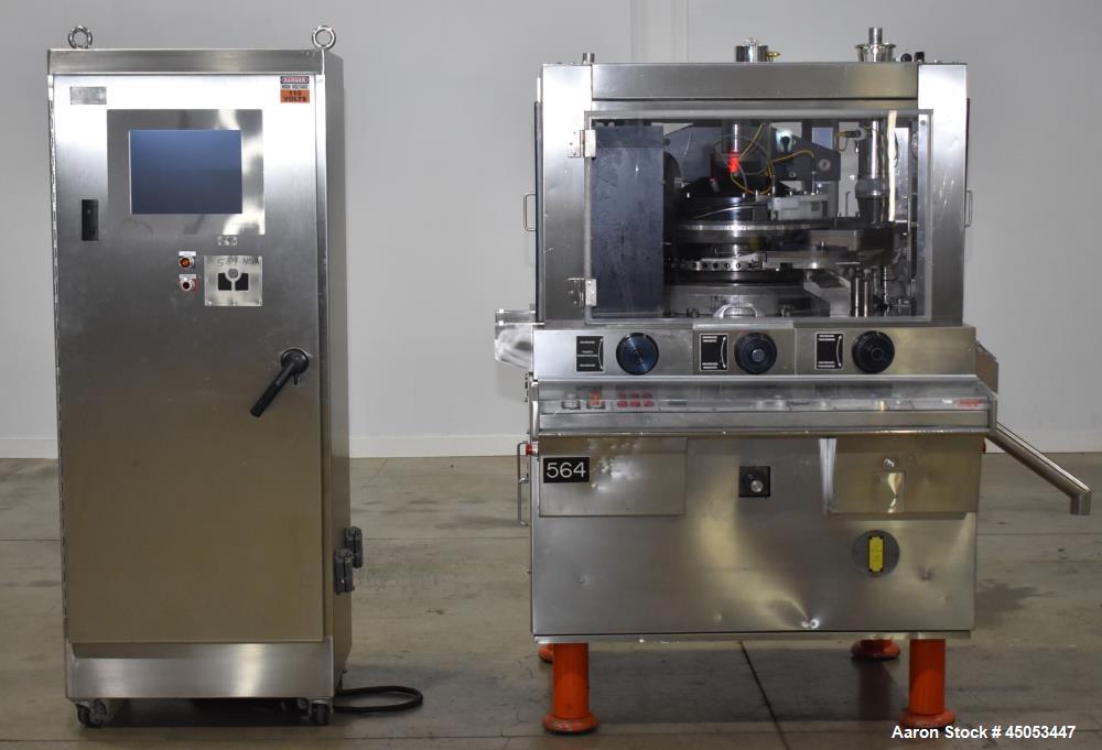 Used Manesty Novapress 61 Station Rotary Tablet Press. Maximum press output 366,000 per hour (single layer). Maximum depth of fill 17.46mm, max tablet diameter 11mm. Precompression 9.81 kN, main comp...