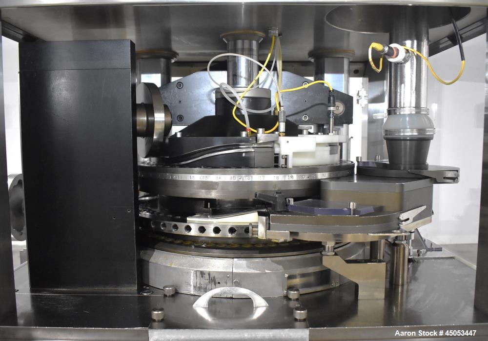 Used Manesty Novapress 61 Station Rotary Tablet Press. Maximum press output 366,000 per hour (single layer). Maximum depth of fill 17.46mm, max tablet diameter 11mm. Precompression 9.81 kN, main comp...