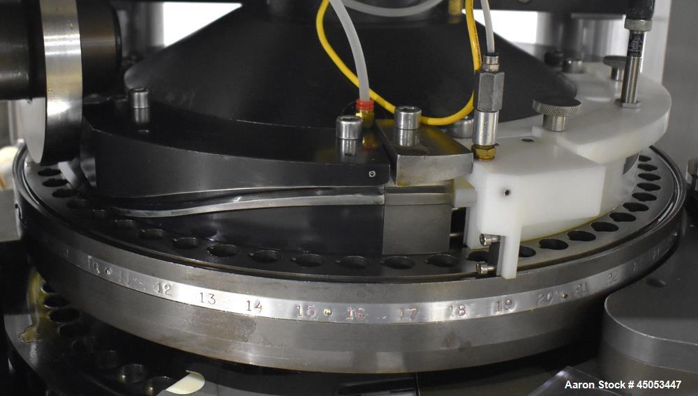 Used Manesty Novapress 61 Station Rotary Tablet Press. Maximum press output 366,000 per hour (single layer). Maximum depth of fill 17.46mm, max tablet diameter 11mm. Precompression 9.81 kN, main comp...