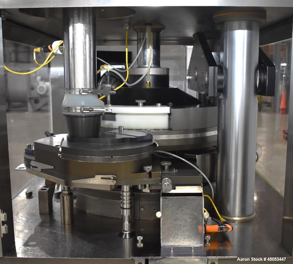 Used Manesty Novapress 61 Station Rotary Tablet Press. Maximum press output 366,000 per hour (single layer). Maximum depth of fill 17.46mm, max tablet diameter 11mm. Precompression 9.81 kN, main comp...