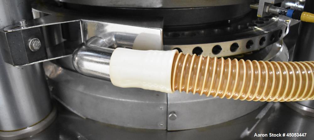 Used Manesty Novapress 61 Station Rotary Tablet Press. Maximum press output 366,000 per hour (single layer). Maximum depth of fill 17.46mm, max tablet diameter 11mm. Precompression 9.81 kN, main comp...