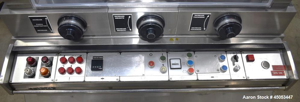 Used Manesty Novapress 61 Station Rotary Tablet Press. Maximum press output 366,000 per hour (single layer). Maximum depth of fill 17.46mm, max tablet diameter 11mm. Precompression 9.81 kN, main comp...