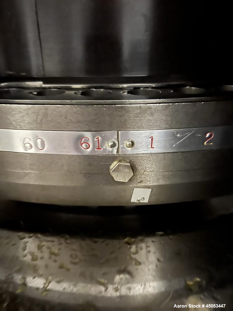 Used Manesty Novapress 61 Station Rotary Tablet Press. Maximum press output 366,000 per hour (single layer). Maximum depth of fill 17.46mm, max tablet diameter 11mm. Precompression 9.81 kN, main comp...