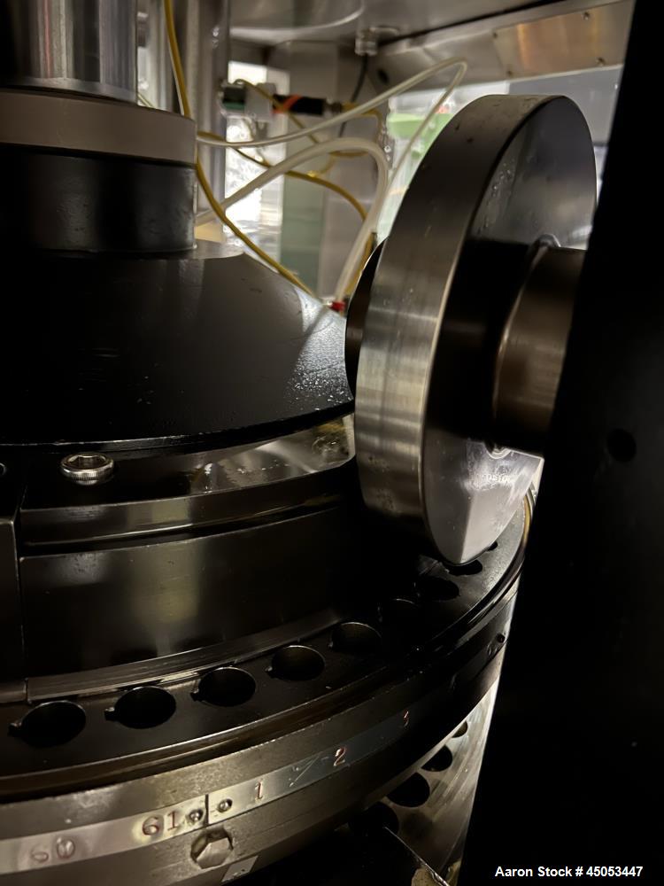 Used Manesty Novapress 61 Station Rotary Tablet Press. Maximum press output 366,000 per hour (single layer). Maximum depth of fill 17.46mm, max tablet diameter 11mm. Precompression 9.81 kN, main comp...