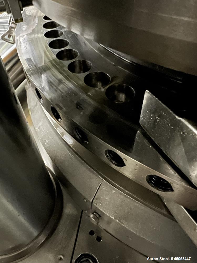 Used Manesty Novapress 61 Station Rotary Tablet Press. Maximum press output 366,000 per hour (single layer). Maximum depth of fill 17.46mm, max tablet diameter 11mm. Precompression 9.81 kN, main comp...