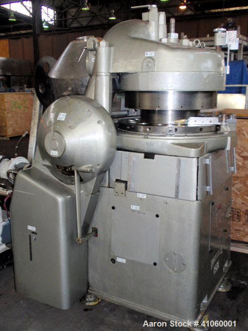 Used- Manesty Rotary Tablet Press, Model RS3. 14 station, 15 ton compression force with pre-compression adjustable to 5 tons...