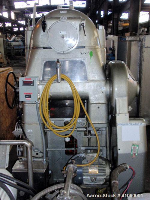 Used Manesty Rotary Tablet Press, Model RS3. 14 station, 15 ton compression force with pre-compression adjustable to 5 tons. Penetration of the punch adjustable from 0 to 1/2". 2-3/4" maximum tablet ...