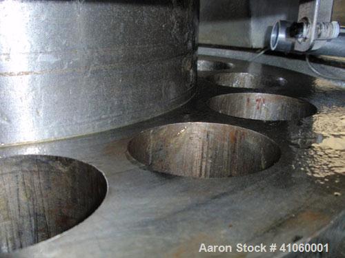 Used Manesty Rotary Tablet Press, Model RS3. 14 station, 15 ton compression force with pre-compression adjustable to 5 tons. Penetration of the punch adjustable from 0 to 1/2". 2-3/4" maximum tablet ...
