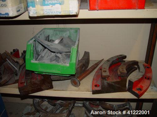 Used Manesty Rotary Tablet Press, Model RS3. 14 station, 20 ton total compression pressure. Includes tooling, punch holders, punches, dies and spare cam. Reported to be reconditioned.