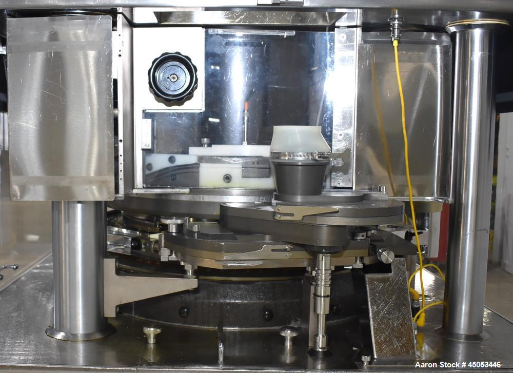 Used Manesty Mark IV 75 Station Rotary Tablet Press. Max press output 600,300 per hour (single layer), 300,150 per hour (bi-layer). Max depth of fill 17.46mm, max tablet diameter 11mm. Pre-compressio...