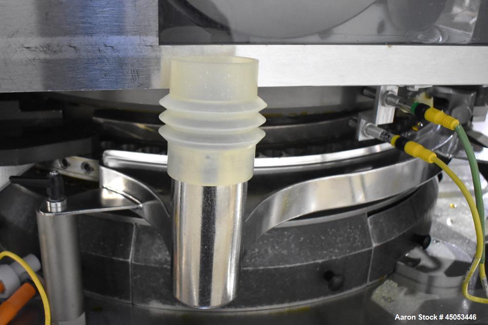 Used Manesty Mark IV 75 Station Rotary Tablet Press. Max press output 600,300 per hour (single layer), 300,150 per hour (bi-layer). Max depth of fill 17.46mm, max tablet diameter 11mm. Pre-compressio...