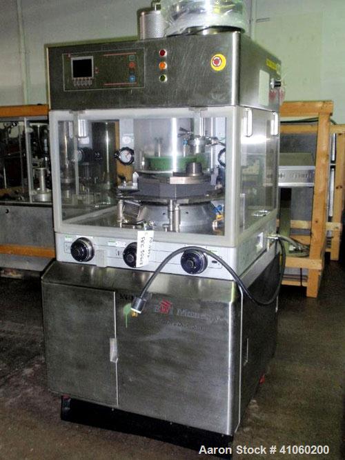 Used BWI Manesty Rotary Tablet Press, Model Unipress Diamond. 20 station. 10 ton compression force with pre-compression 1 ton. Tablet output range per hour 21,429 to 150,000. Single sided with force ...