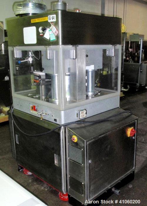 Used BWI Manesty Rotary Tablet Press, Model Unipress Diamond. 20 station. 10 ton compression force with pre-compression 1 ton. Tablet output range per hour 21,429 to 150,000. Single sided with force ...