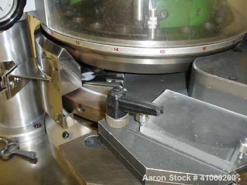 Used BWI Manesty Rotary Tablet Press, Model Unipress Diamond. 20 station. 10 ton compression force with pre-compression 1 ton. Tablet output range per hour 21,429 to 150,000. Single sided with force ...