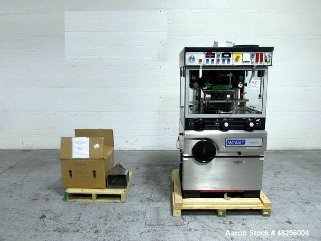 Used BWI Manesty Rotary Tablet Press, Model Unipress. 27 Station, keyed upper punch guides, 6.5 ton main compression, 1 ton pre compression, B tooled, 16 mm maximum tablet diameter, 18 mm maximum dep...