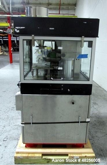 Used BWI Manesty Rotary Tablet Press, Model Unipress. 20 Station, keyed upper punch guides, 10 ton main compression, 1 ton pre compression, 25.4 mm diameter, 21 mm depth of fill, D tooled, single sid...