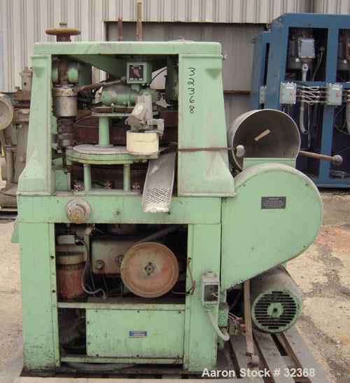 Used Manesty "Rota Press" Mark IIA High Speed Rotary Tablet. Double sided, approximate 6 1/2 ton, keyed head. Maximum depth of fill 11/16". Maximum diameter 7/16". Compacts 2,000 to 10,000 per minute...