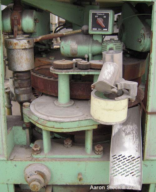 Used- Manesty "Rota Press" Mark IIA High Speed Rotary Tablet. Double sided, approximate 6 1/2 ton, keyed head. Maximum depth...