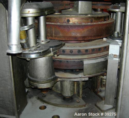 Used Manesty Tablet Press, Layer Press Series 47. 3 Layer, (47) 1" diameter holes,  420-1500 layer tablets per minute. Max diameter 7/16" (11.1mm), max depth of fill 11/16" (17.4mm), max layer before...