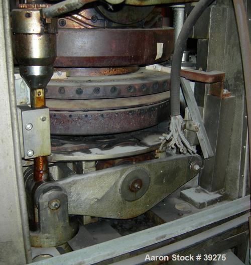 Used Manesty Tablet Press, Layer Press Series 47. 3 Layer, (47) 1" diameter holes,  420-1500 layer tablets per minute. Max diameter 7/16" (11.1mm), max depth of fill 11/16" (17.4mm), max layer before...