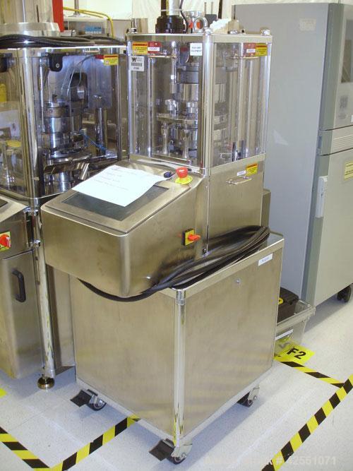 Used Riva Rotary Tablet Press, Model Piccola B-C, 10 Station, 50 Kn Compression Pressure. Keyed upper punch guides, 16 mm max tablet diameter, 19 mm max depth of fill, force feeder, rated up to 60,00...