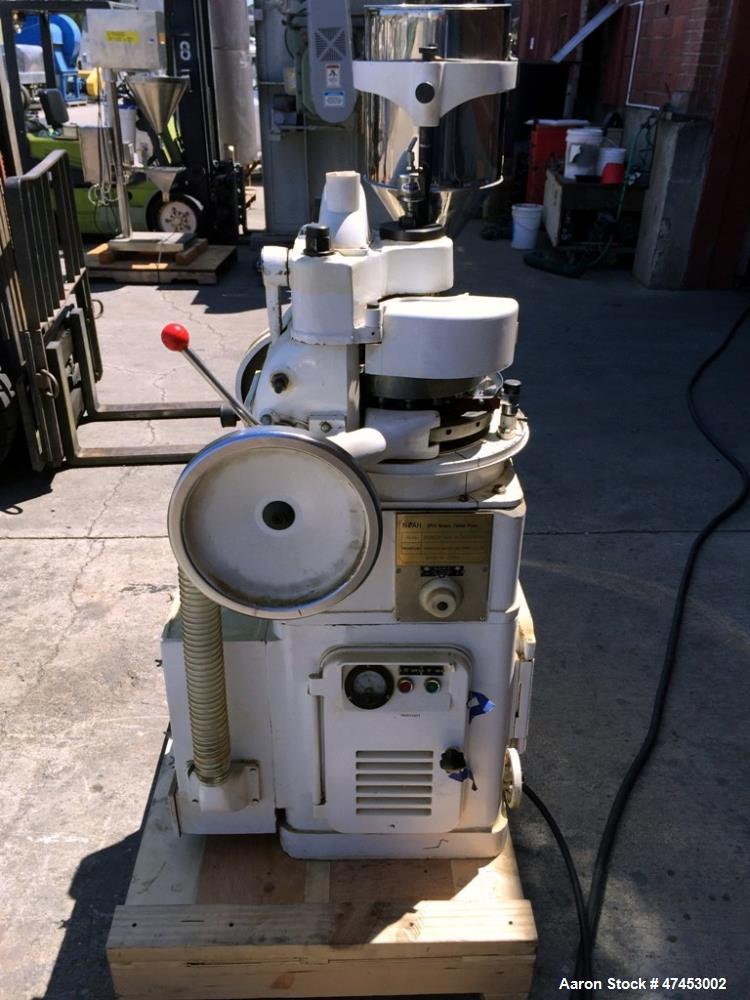 Used Noah (15) Station Rotary Tablet Press, Model ZP15. Maximum pressure 50KN, approximate production capacity 20,400 to 40,800 per hour. Maximum diameter of tablet 22mm, maximum depth of fill 20mm, ...
