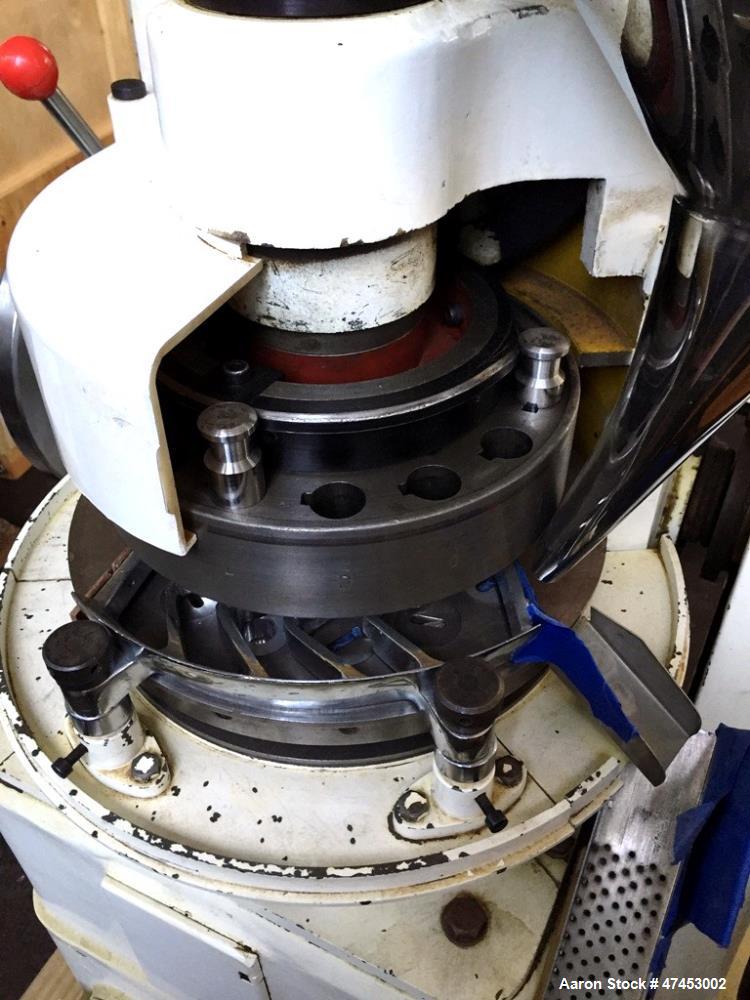 Used Noah (15) Station Rotary Tablet Press, Model ZP15. Maximum pressure 50KN, approximate production capacity 20,400 to 40,800 per hour. Maximum diameter of tablet 22mm, maximum depth of fill 20mm, ...
