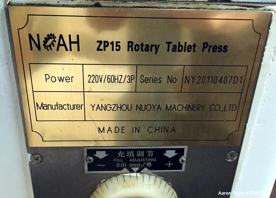 Used- Noah (15) Station Rotary Tablet Press, Model ZP15. Maximum pressure 50KN, approximate production capacity 20,400 to 40...