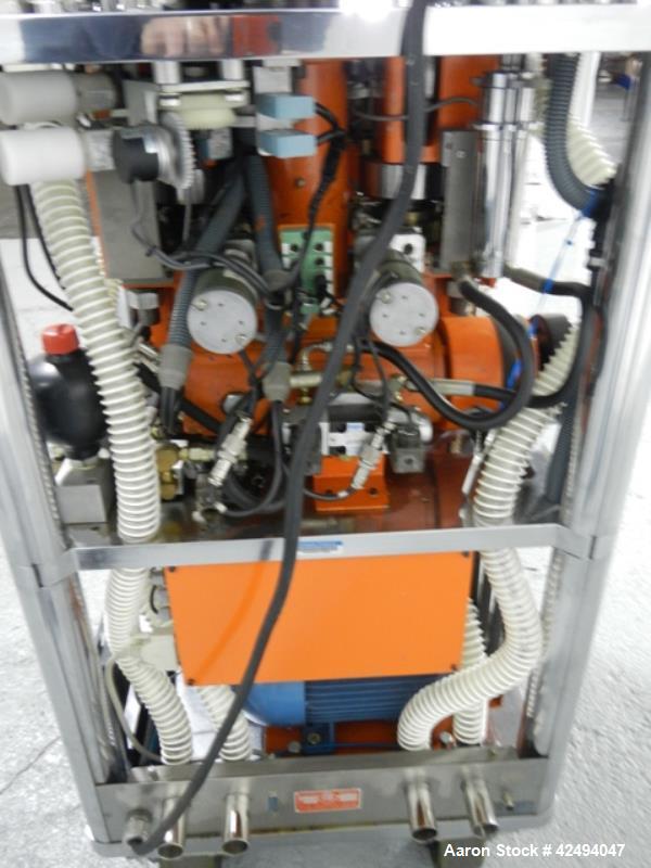 Used Riva Piccola Bi Layer rotary tablet press, model PI-BB-11, 11 station, 60 Kn main compression, 5 Kn precomprssion, keyed upper punch guide, force feeders on each layer, 16 mm max tablet diameter...