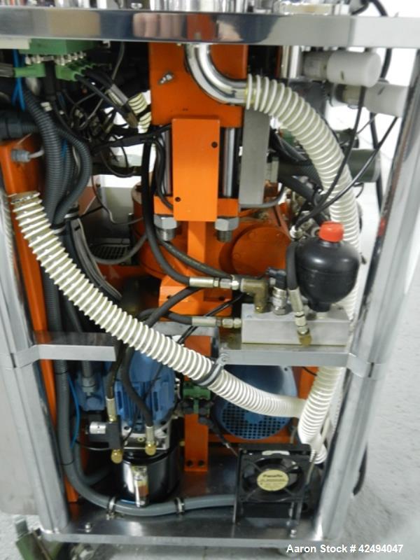 Used Riva Piccola Bi Layer rotary tablet press, model PI-BB-11, 11 station, 60 Kn main compression, 5 Kn precomprssion, keyed upper punch guide, force feeders on each layer, 16 mm max tablet diameter...