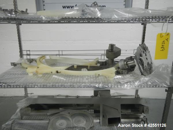 Used Stokes rotary tablet press, model 754, 45 station, 10 ton compression pressure, dual sided, keyed upper punch guides, 3/4" max tablet diameter, 11/16" max depth of fill, force feeders with drive...