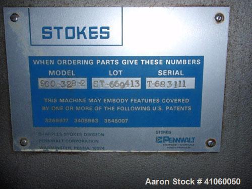 Used Stokes Rotary Tablet Press, Model 900-328-01. 33 station, keyed upper punch guides, hoppers missing parts, as is, serial #66939U.