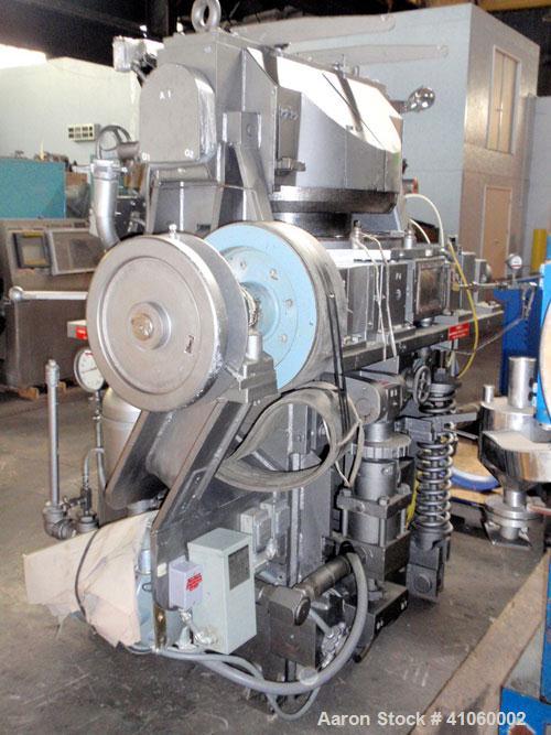 Used Stokes Rotary Tablet Press, Model 900-342-1. 15 station, 0 to 35 tons operating pressure with pre-compression. 3-1/2" maximum tablet diameter. Depth of fill first layer 1/4" to 1-3/4", second la...