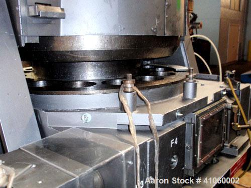 Used Stokes Rotary Tablet Press, Model 900-342-1. 15 station, 0 to 35 tons operating pressure with pre-compression. 3-1/2" maximum tablet diameter. Depth of fill first layer 1/4" to 1-3/4", second la...
