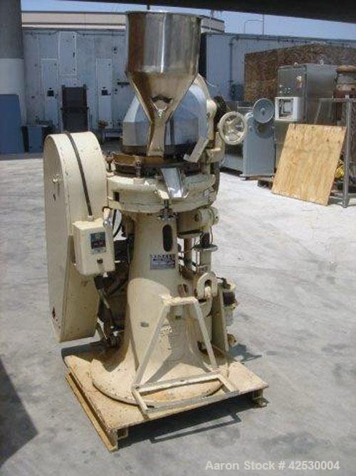 Used Stokes Rotary Tablet Press, Model BB2. 27 Stations. Keyed upper punch guides, 
220/440/60/3, rated 725-1400 tablets per minute. Maximum 5/8" diameter, maximum 11/16" depth of fill, maximum press...