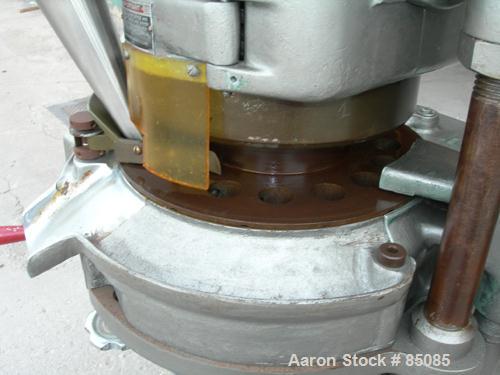 USED: F J Stokes rotary tablet press, model B2, 4 ton max pressure above and below. 16 station max, keyed head. 11/16" max depth fill, 5/8" max diameter of compact. 1-3/16" standard die diameter, com...
