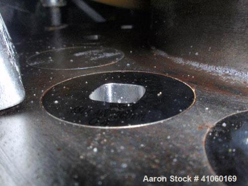 Used Stokes Rotary Tablet Press, Model D3-15. 15 station, keyed upper punch guide, 7 ton compression pression, 15/16" max tablet diameter, 13/16" max depth of fill with feed frame and hopper. Driven ...