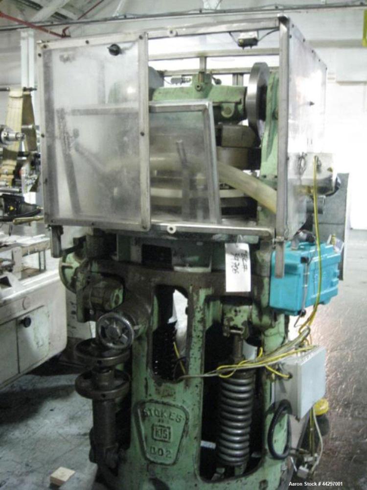 Used Stokes DD2 Rotary Tablet Press. 23 Station, 15 ton compression pressure, 1 3/16" max tablet diameter, 1 3/8" depth of fill, keyed upper punch guides, dual sided with feed frames, rated up to 720...