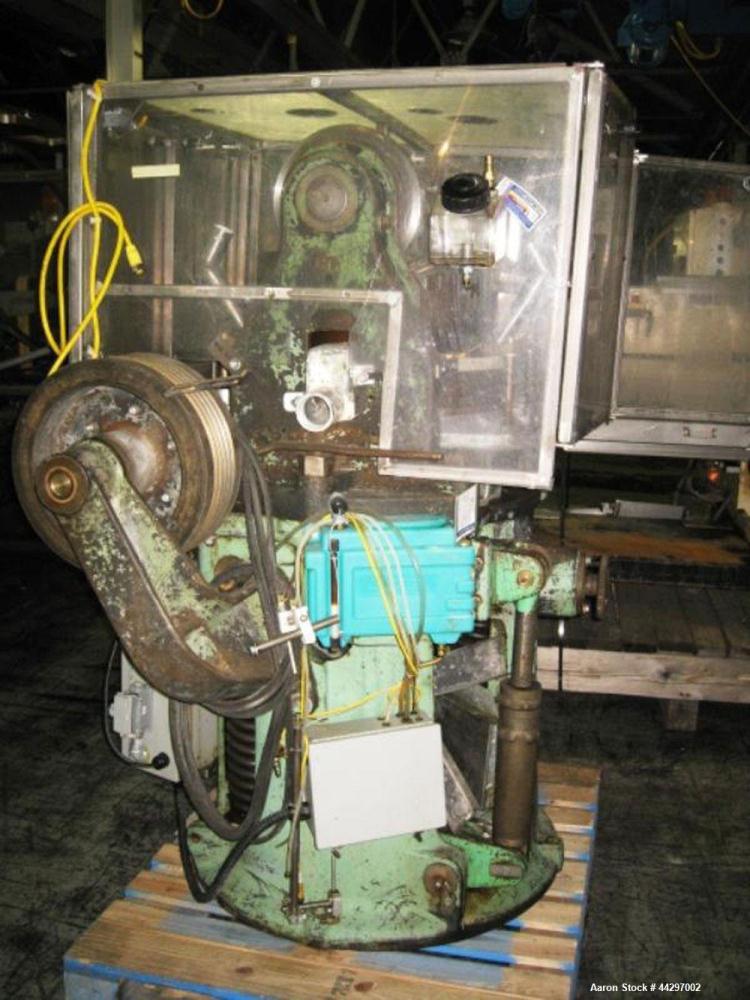 Used Stokes DD2 Rotary Tablet Press. 23 Station, 15 ton compression pressure, 1 3/16" max tablet diameter, 1 3/8" depth of fill, keyed upper punch guides, dual sided with feed frames, rated up to 720...