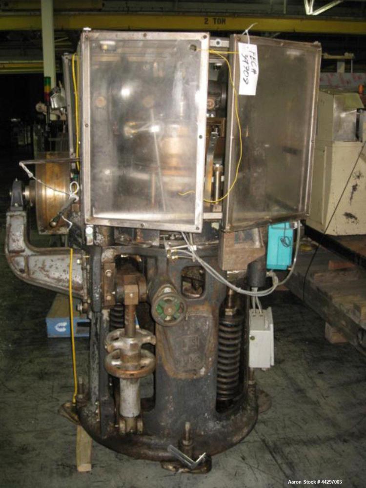 Used Stokes DD2 Rotary Tablet Press. 23 Station, 15 ton compression pressure, 1 3/16" max tablet diameter, 1 3/8" depth of fill, keyed upper punch guides, dual sided with feed frames, rated up to 720...