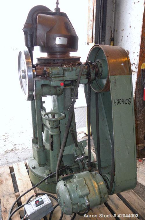 Used Stokes Single Sided Rotary Tablet Press, Model DS-3. 15 stations, approximately 15 tons operating pressure. 1-3/16’’ maximum tablet diameter. Adjustable depth of fill 1-1/16’’. Output tablets pe...